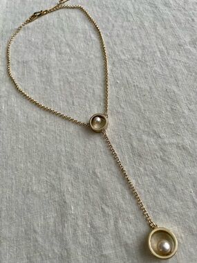 NWOT Karl Lagerfeld Gold Tone Faux Pearl Y-Style Necklace - Women Jewelry